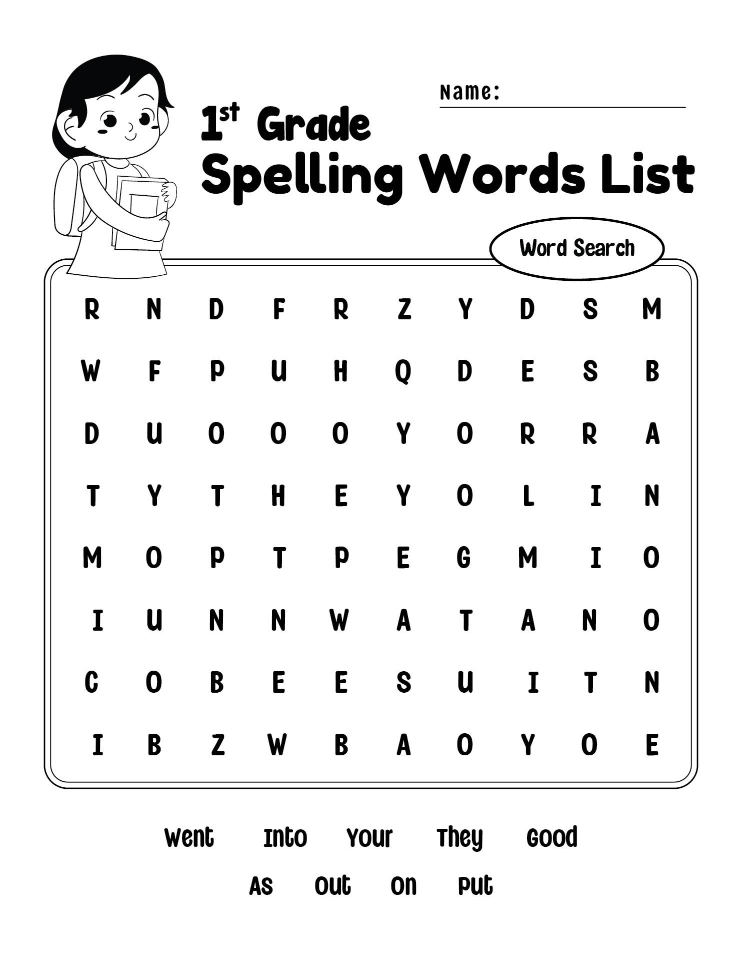 1st grade word search