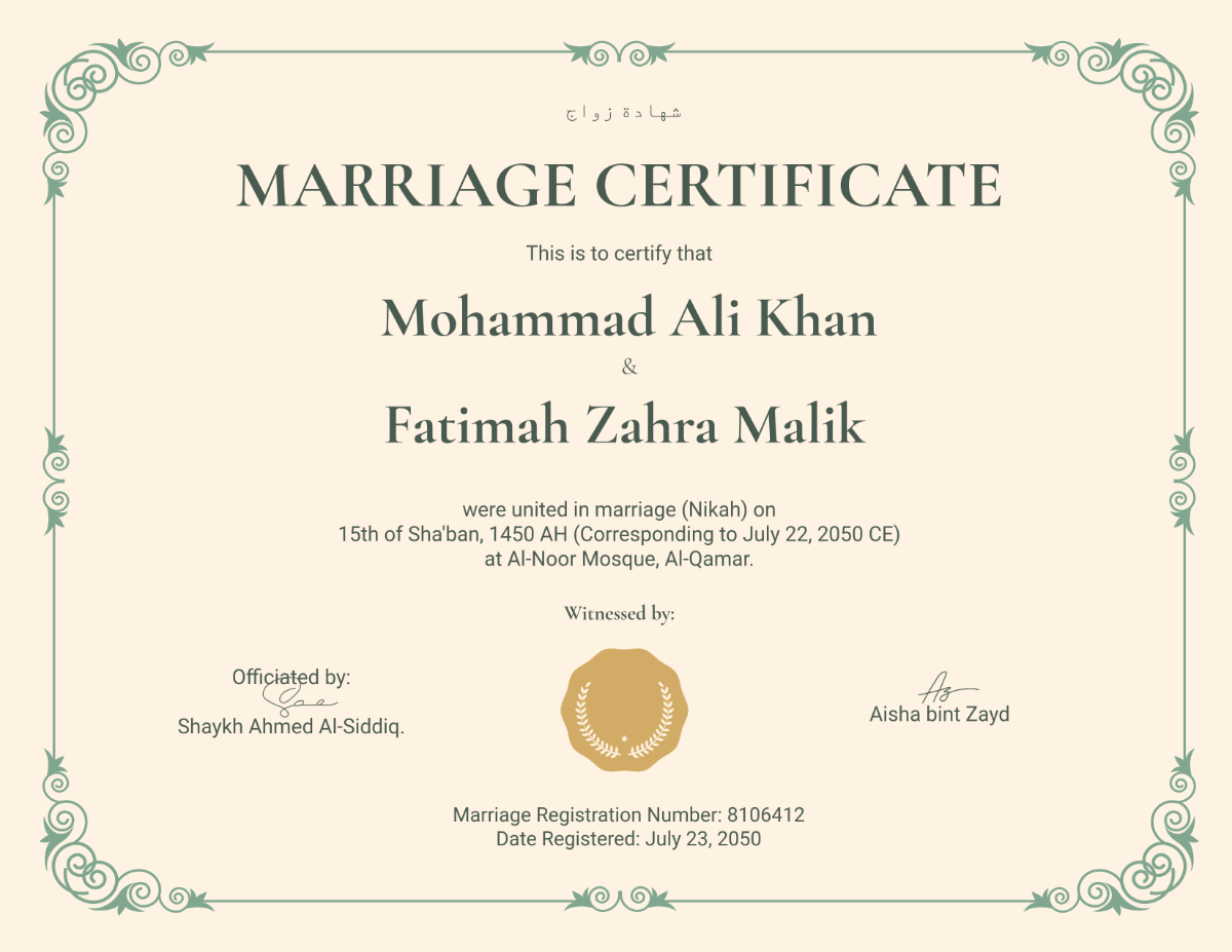 Free Printable Blank Islamic Marriage Certificate