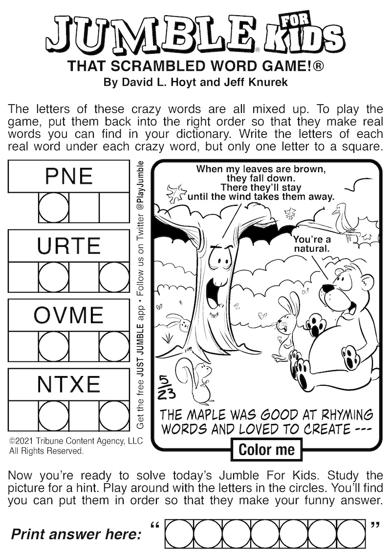 Printable Jumble Puzzle For Today