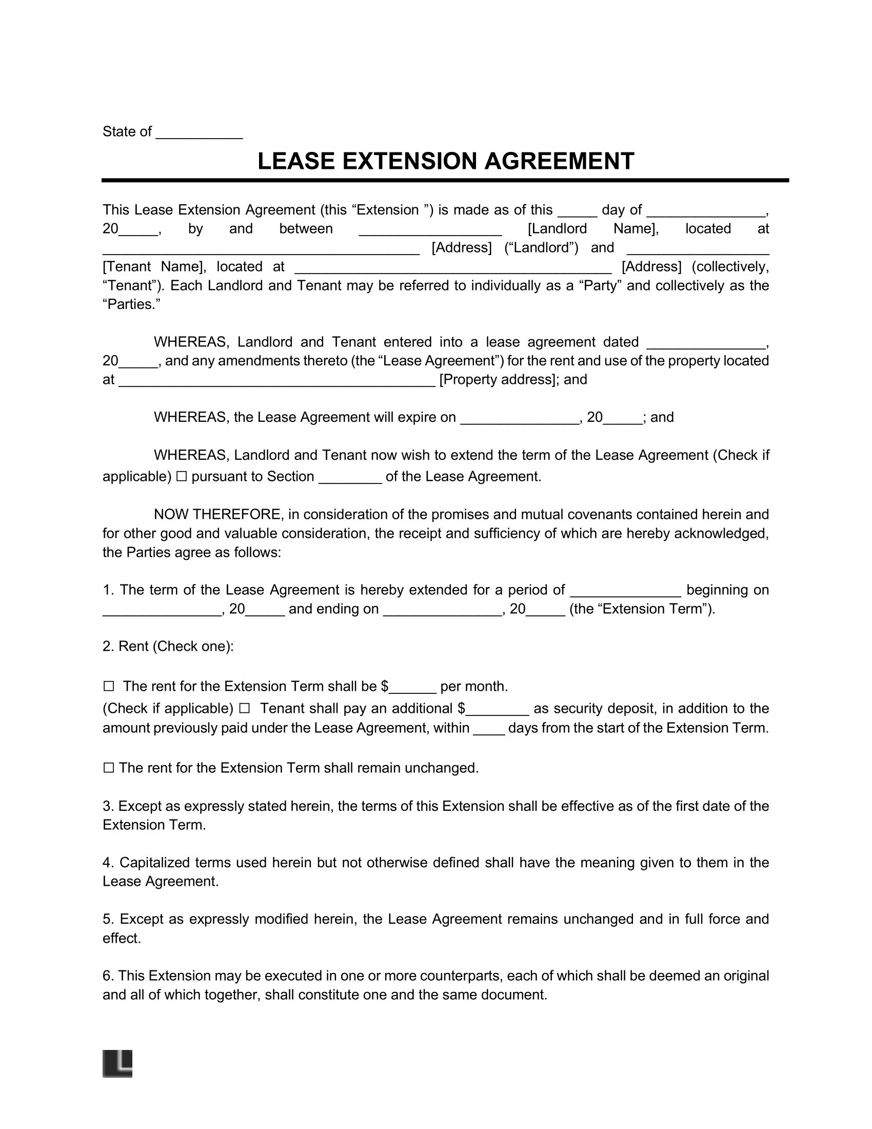 Free Lease Extension Addendum Template PDF Word
