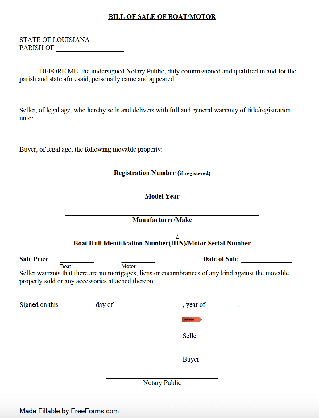 Free Louisiana Boat Vessel Bill Of Sale Form PDF Free Louisiana Boat Vessel Bill Of Sale Form PDF
