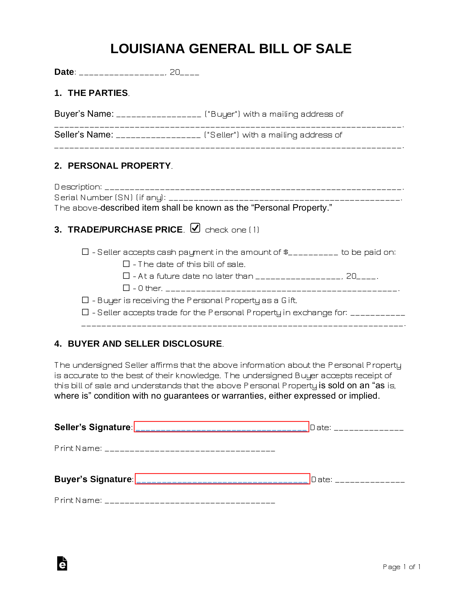 Free Louisiana General Bill Of Sale Form PDF Word EForms Free Louisiana General Bill Of Sale Form PDF Word EForms