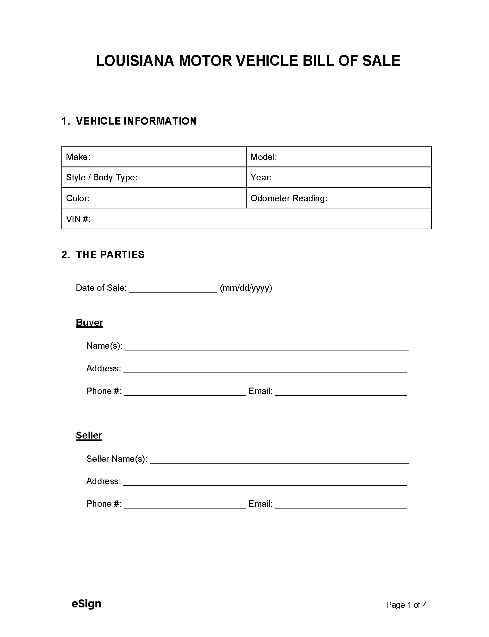 Free Louisiana Motor Vehicle Bill Of Sale Form PDF Word Free Louisiana Motor Vehicle Bill Of Sale Form PDF Word