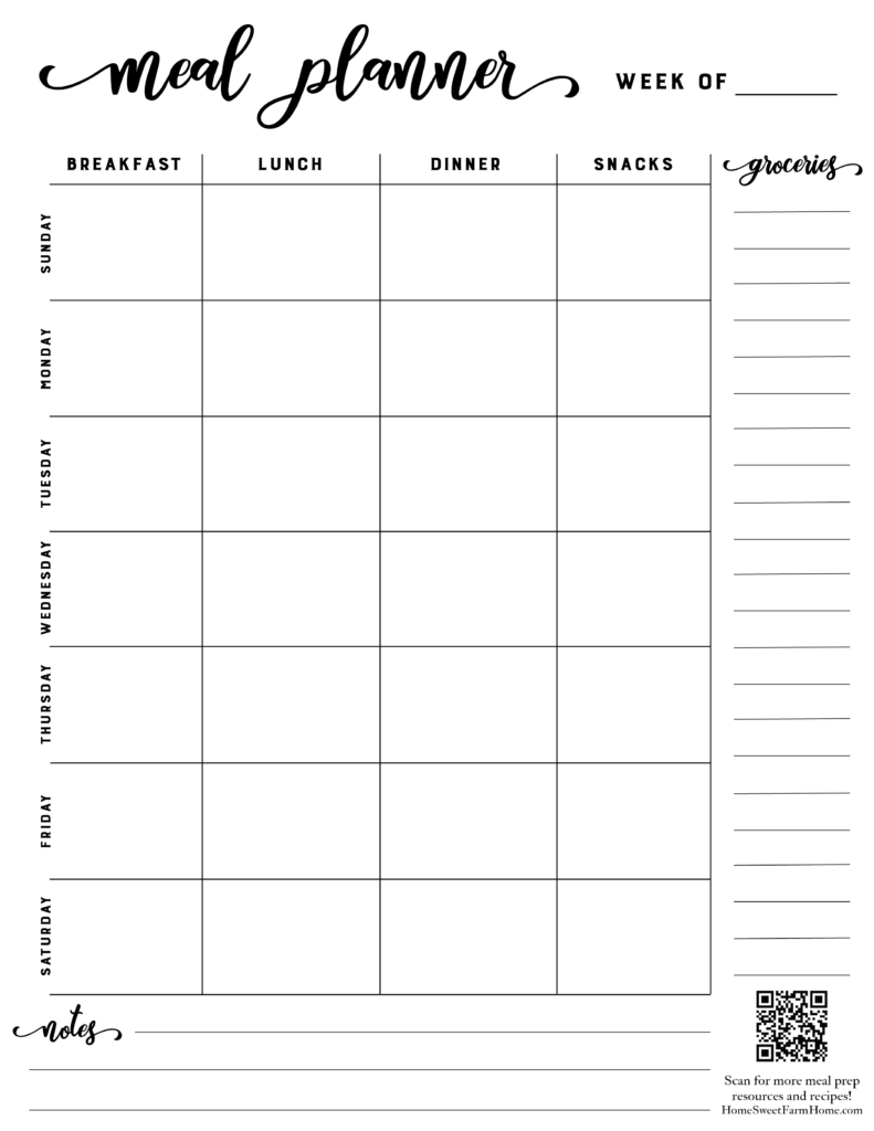 Free Meal Planner Template Printable Home Sweet Farm Home