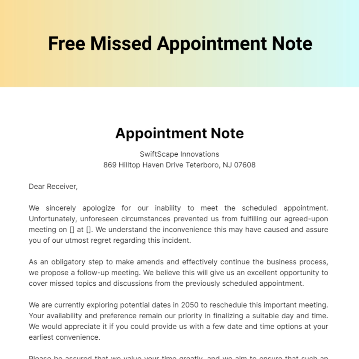 no show appointment text template