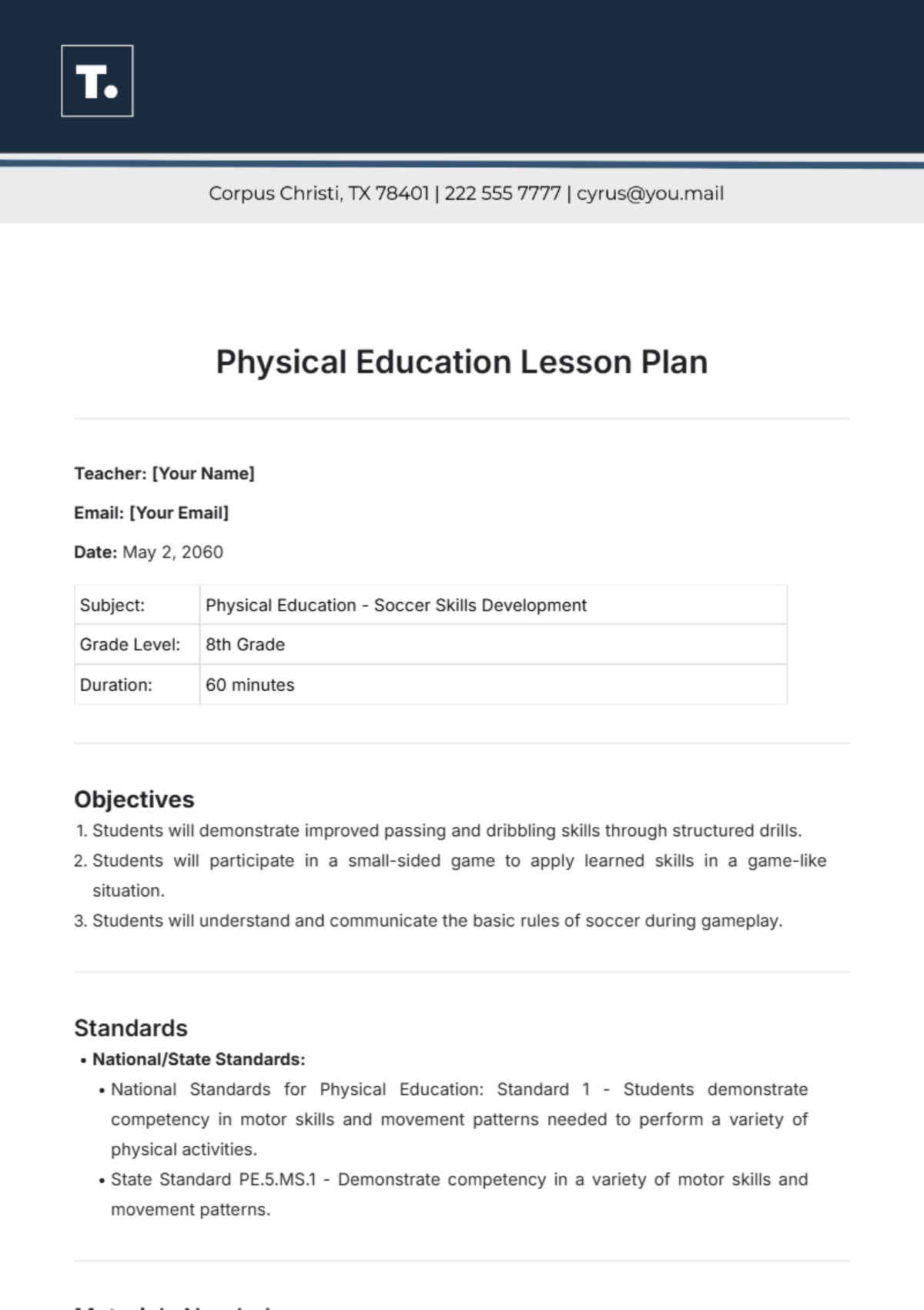Free Physical Education Lesson Plan Template To Edit Online