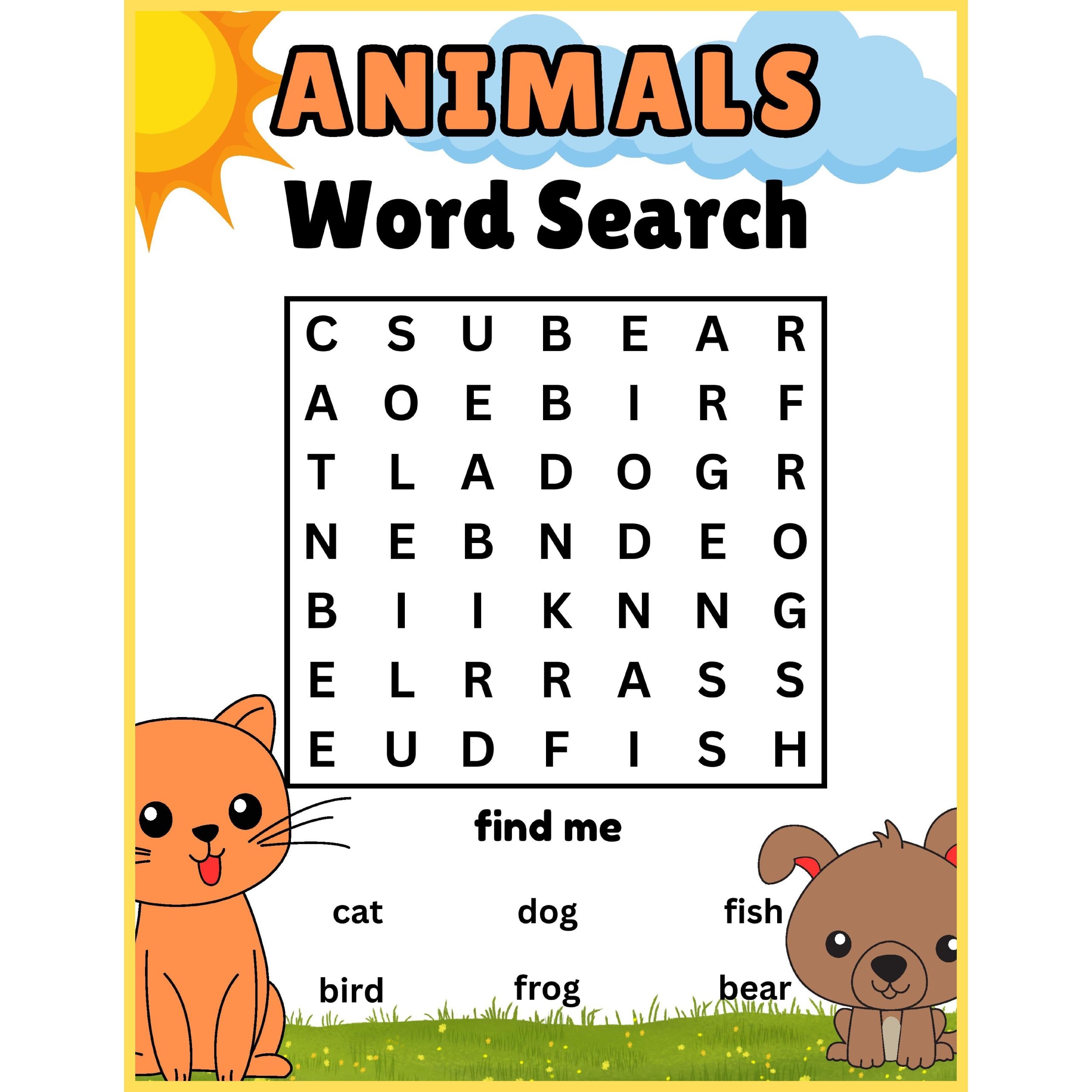 word search for kindergarten