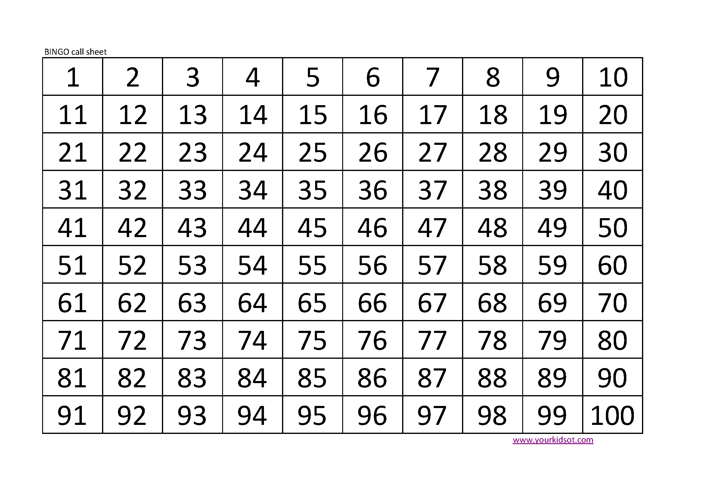 free printable bingo master call sheet