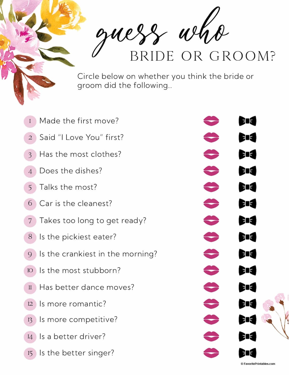Free Printable Wedding Shower Games