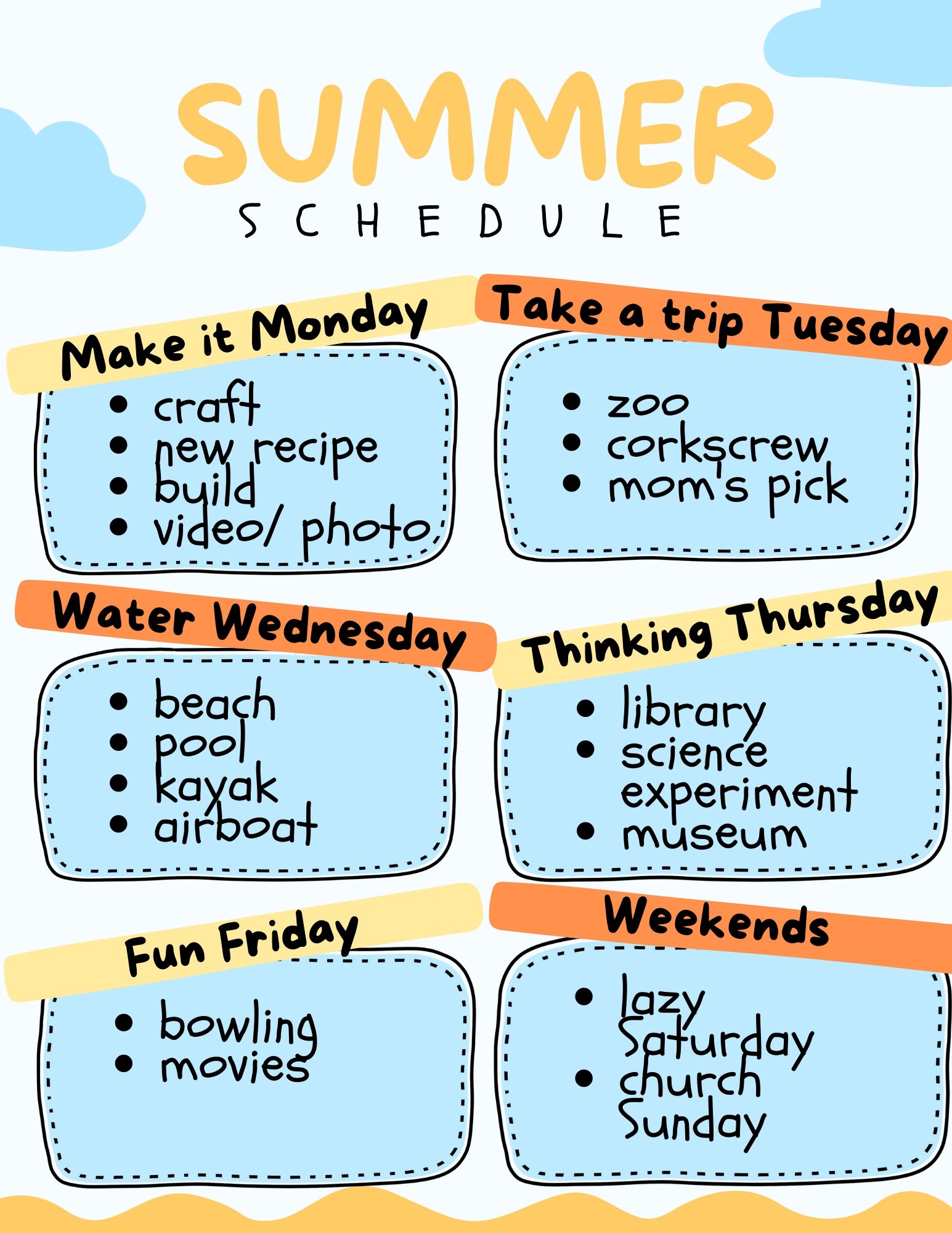 summer camp daily schedule template