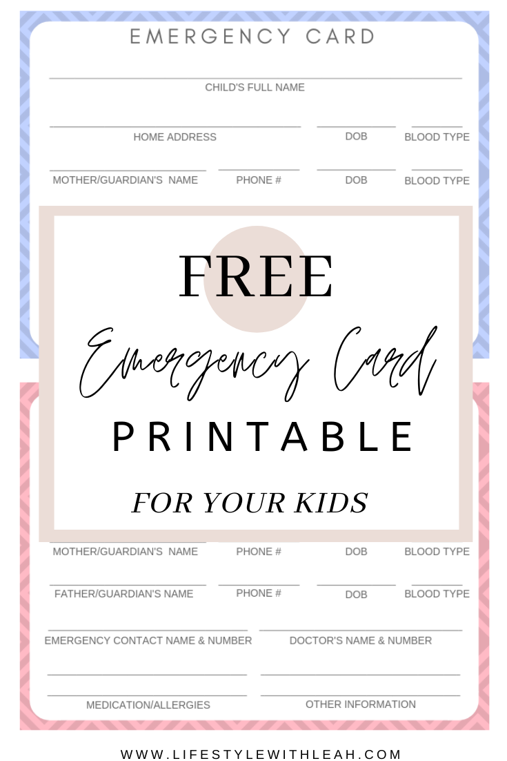 Free Printable Emergency Cards For Your Kids Lifestyle With Leah