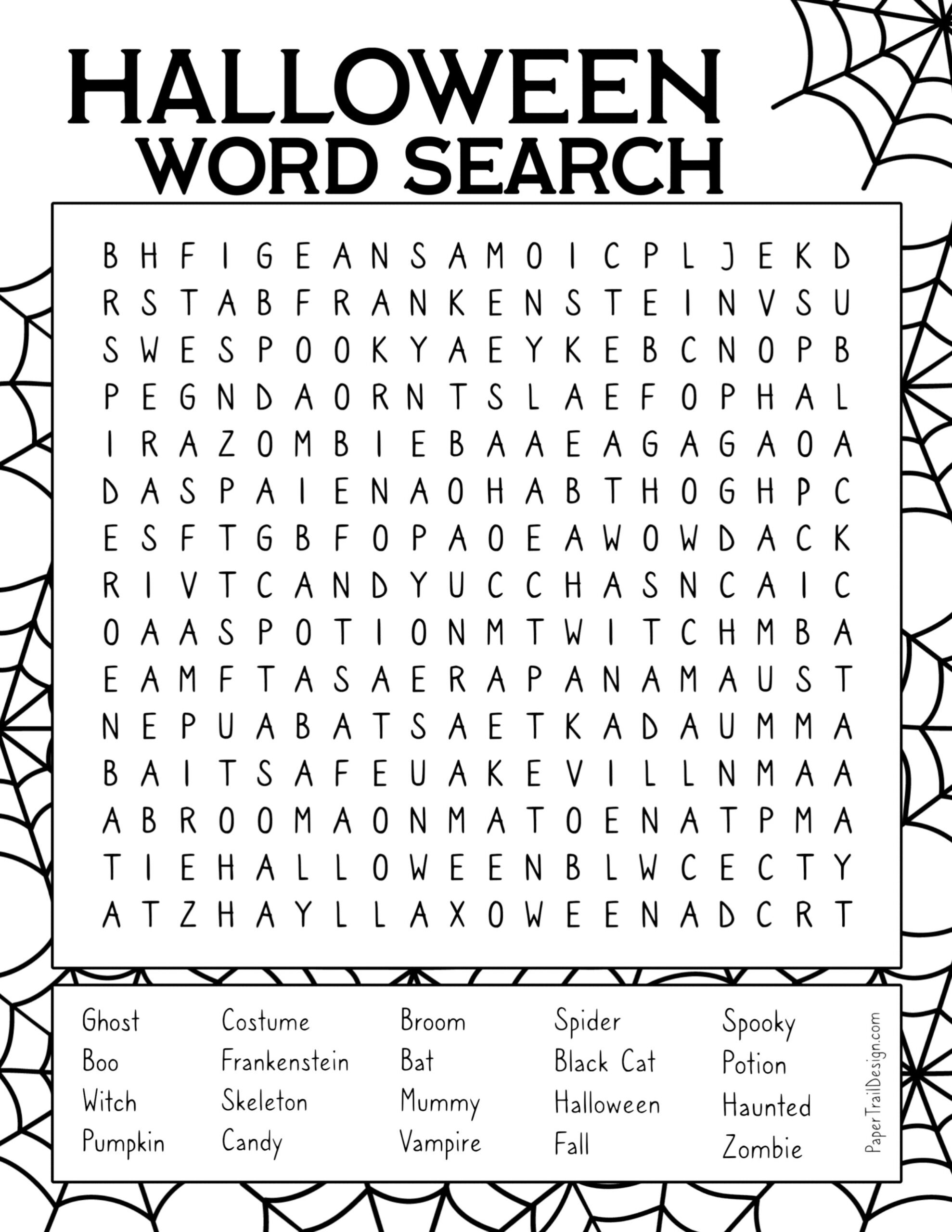 Free Printable Halloween Word Search Paper Trail Design Worksheets Library