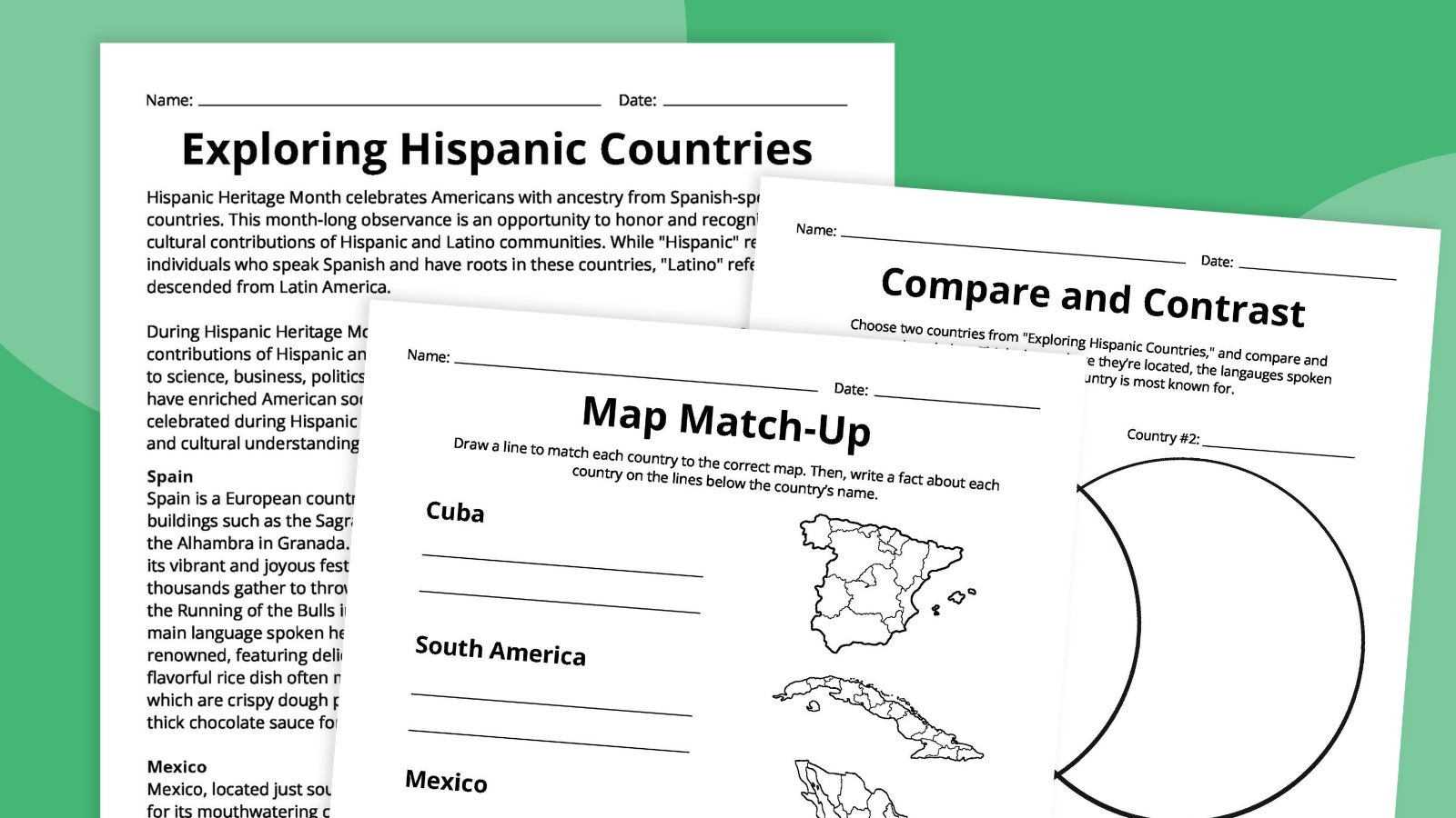Hispanic Heritage Month Worksheets