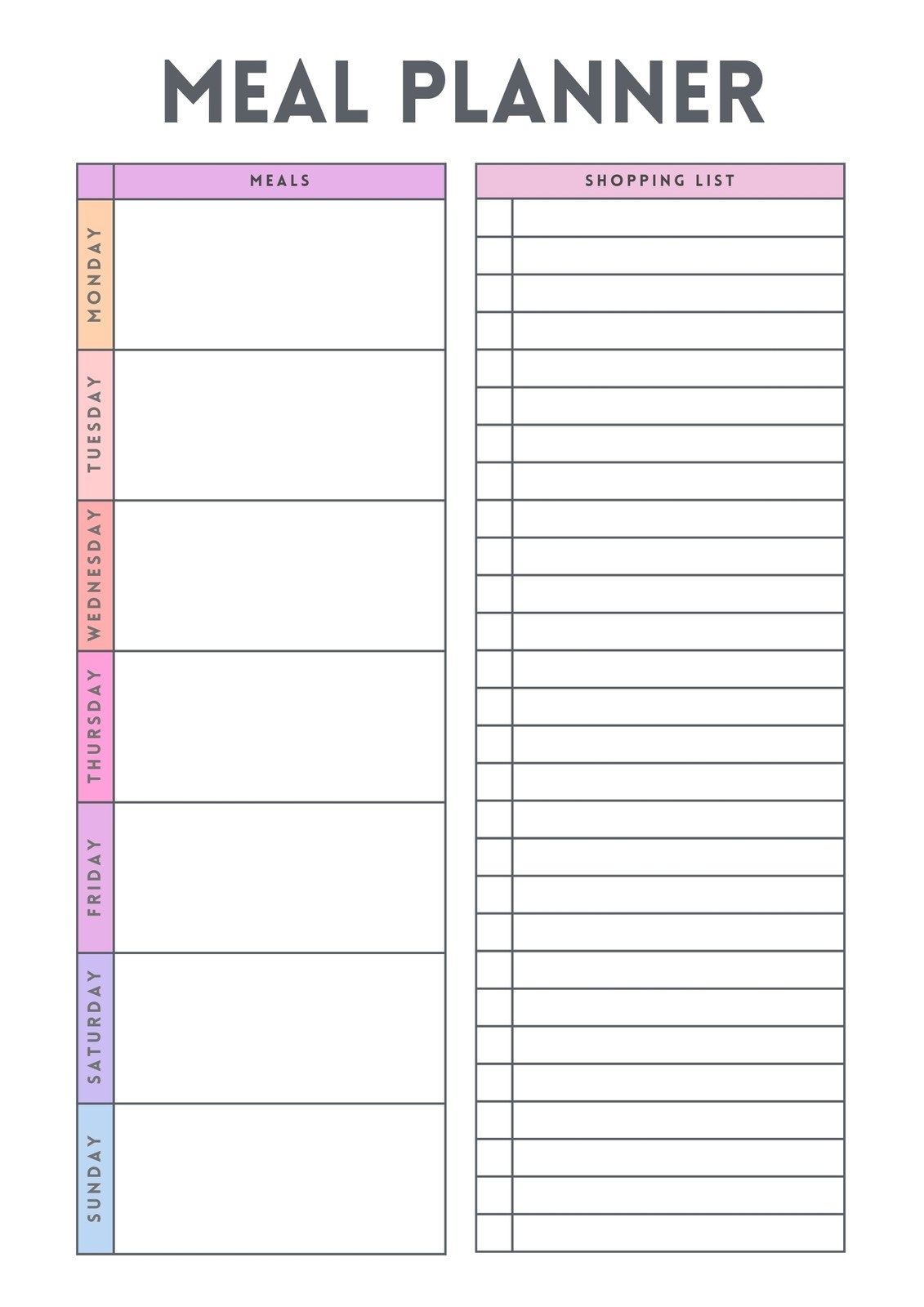 Weekly Meal Planner Printable
