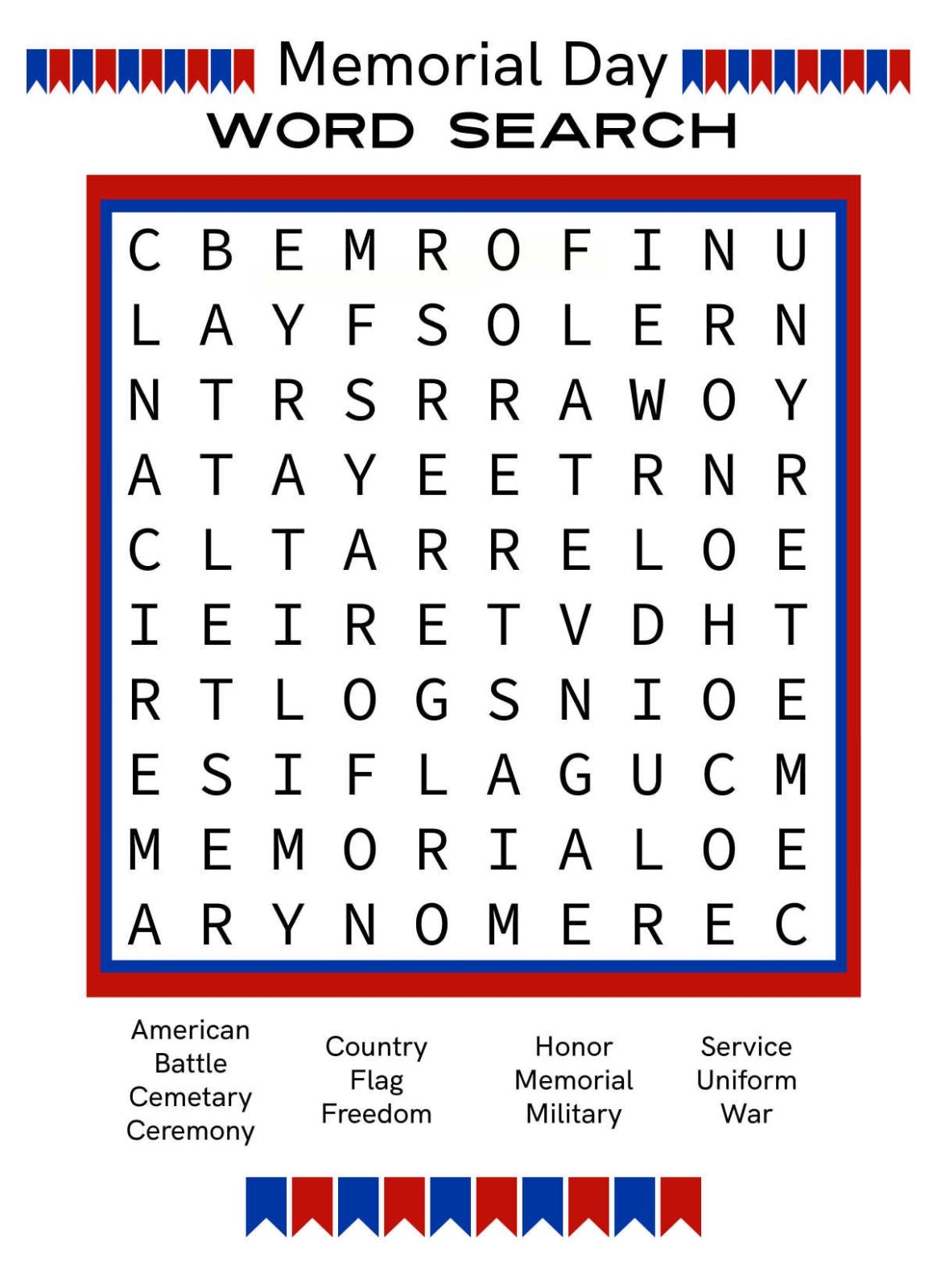 Free Printable Memorial Day Word Search Mama Likes This Worksheets Library
