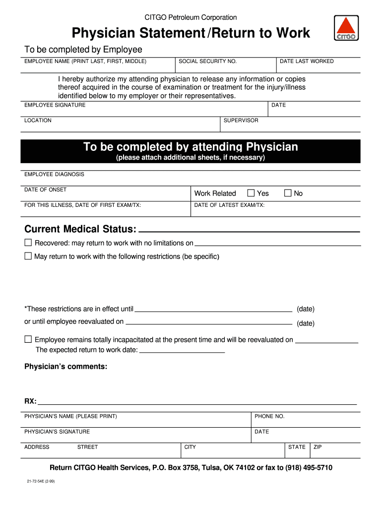 Doctor Printable Return To Work Form