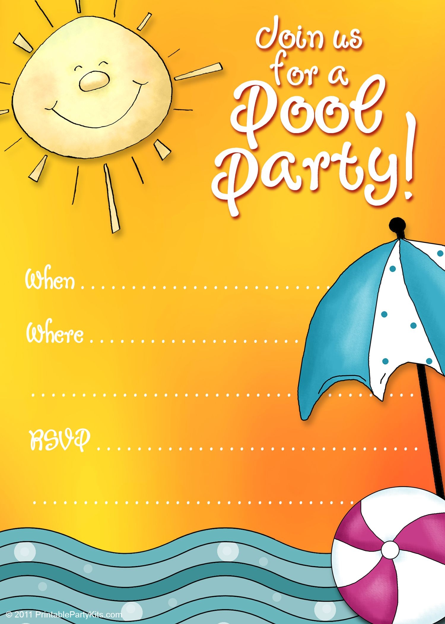 FREE Printable Summer Pool Party Invitations Worksheets Library