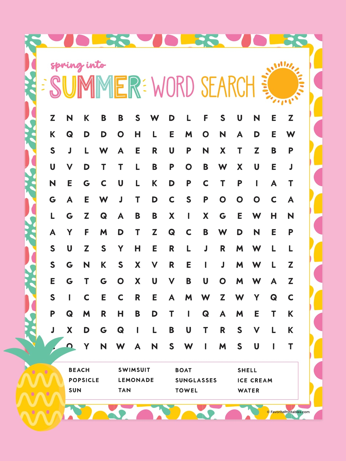 word search for summer word search for summer