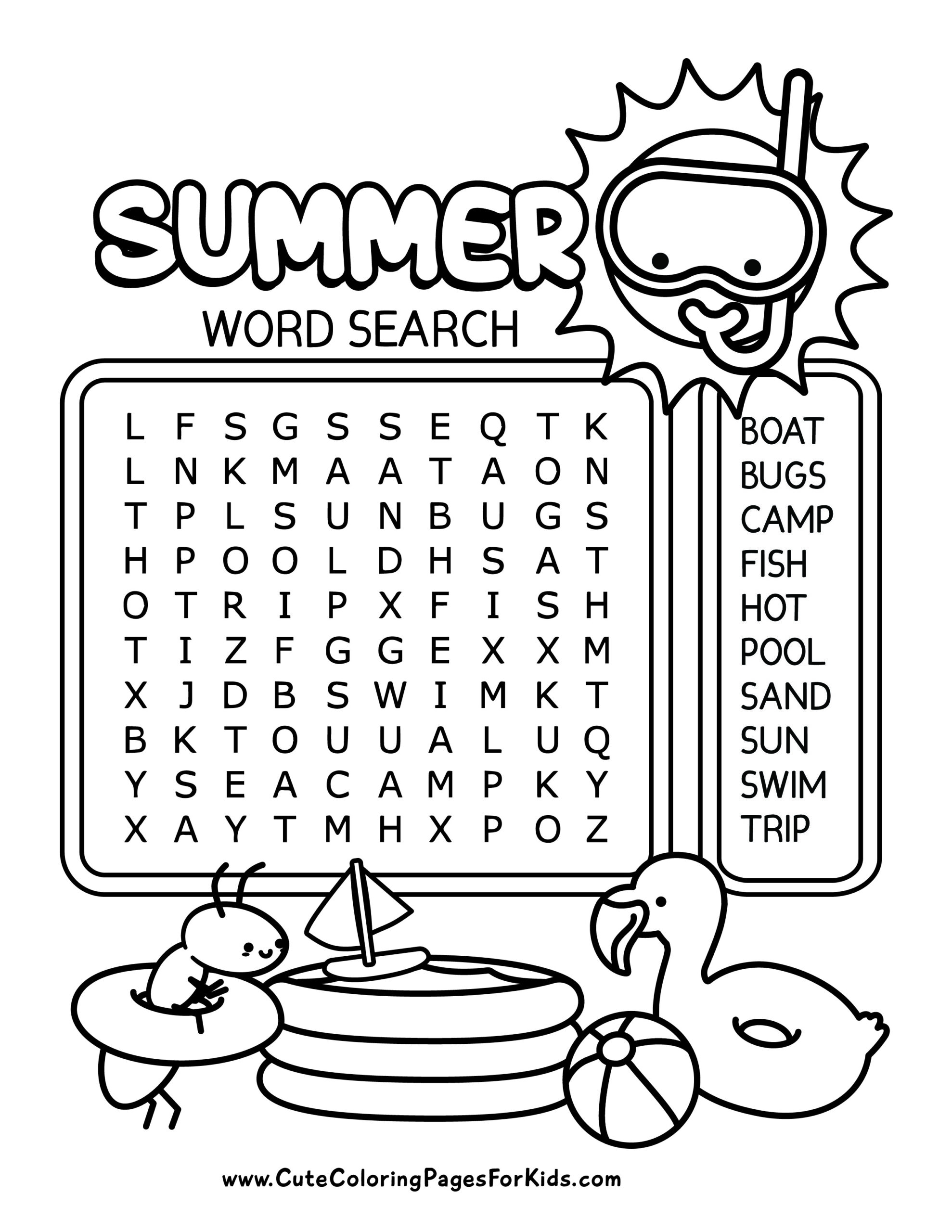 summer word search puzzles printable