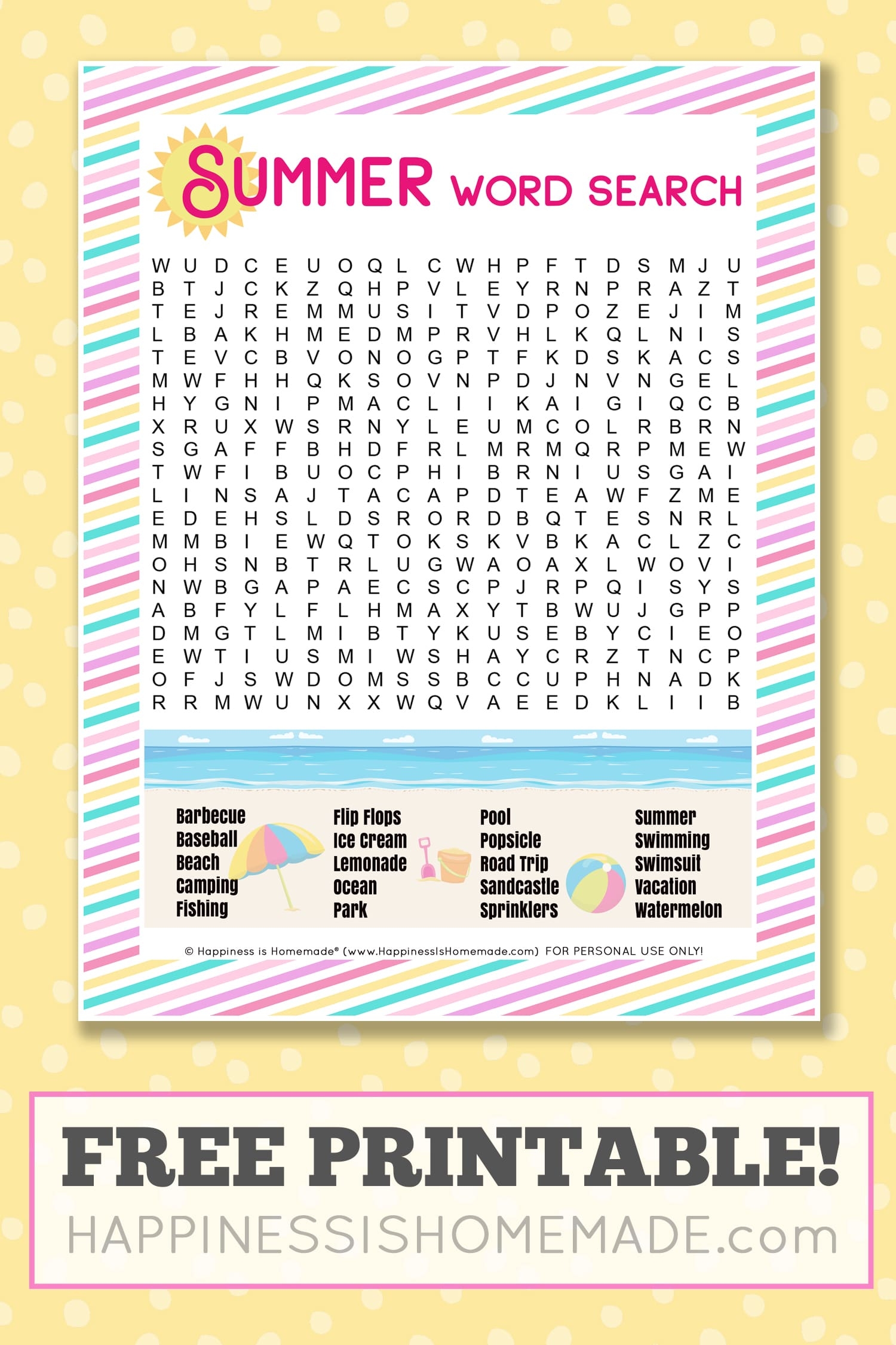 summer word search free printable