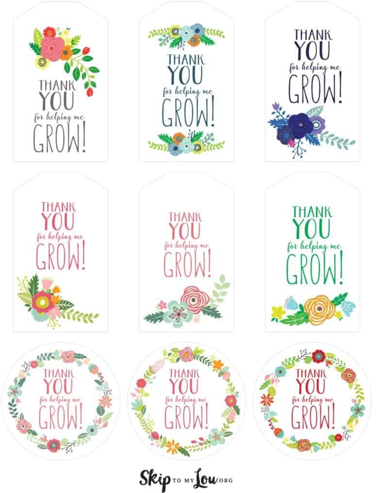 Free Printable Thank You For Helping Me Grow Printable