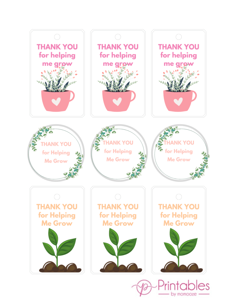 Free Printable Thank You For Helping Me Grow Printable Printable Party Favors