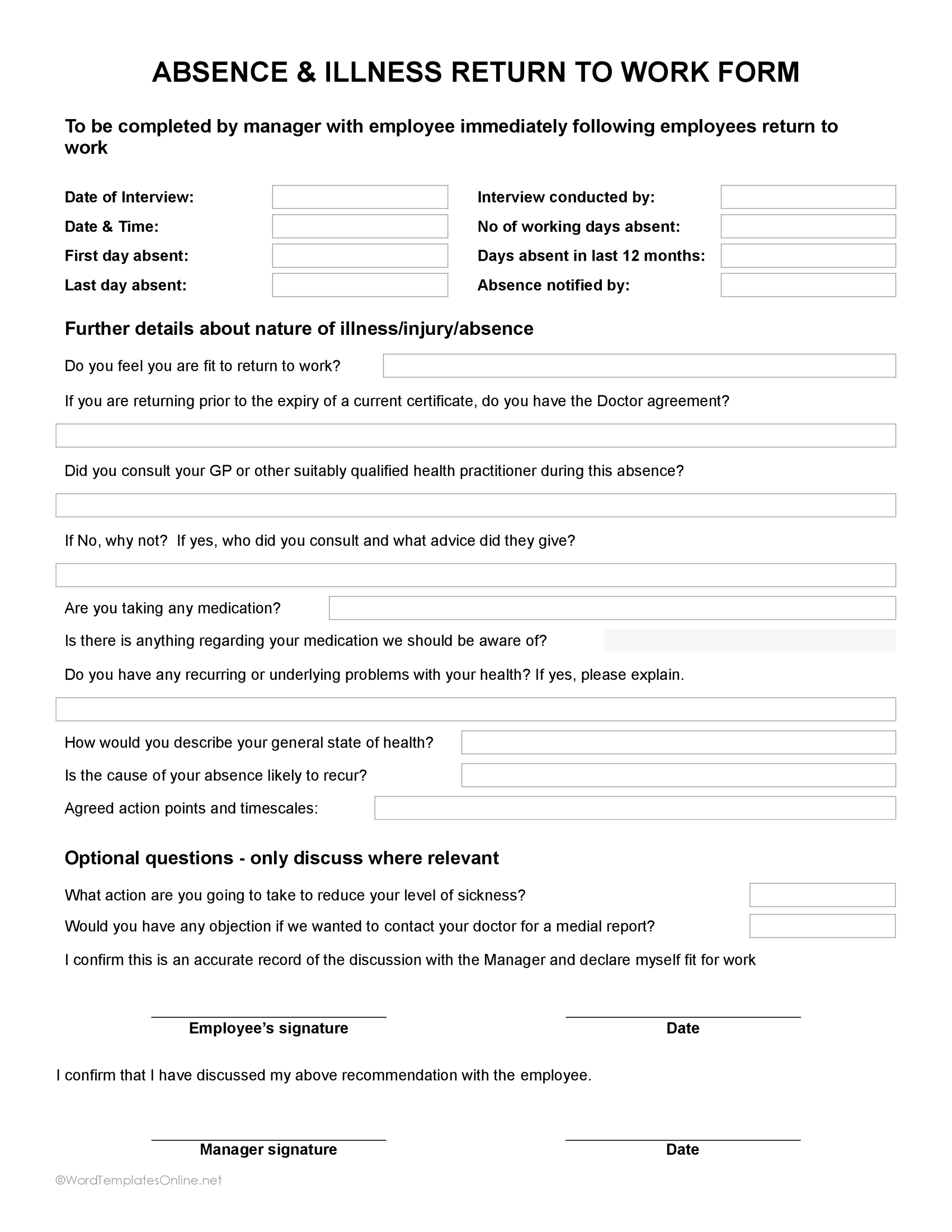 doctor printable return to work form