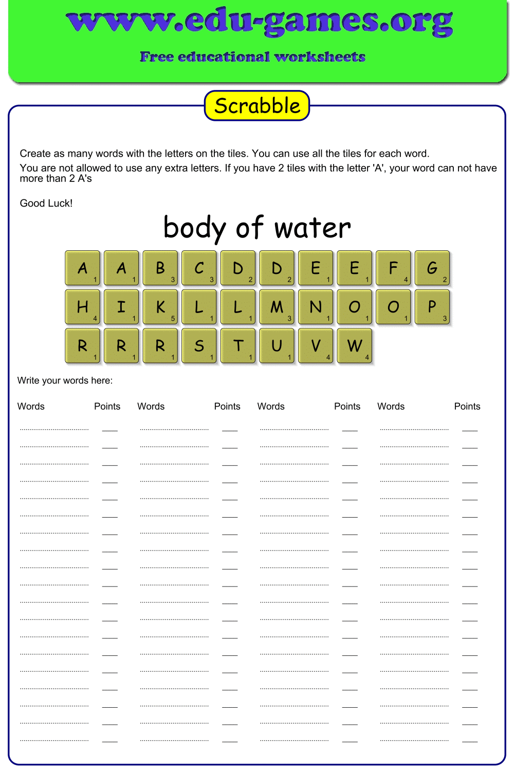 Free Scrabble Maker Scrabble Generator Create Printable Word Games Edu Games