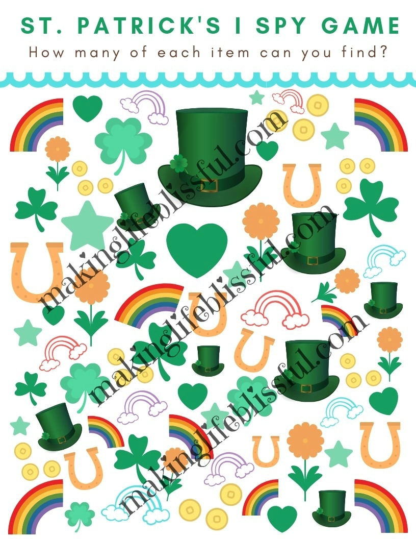 Free St Patrick s Day I Spy Game Printable Making Life Blissful