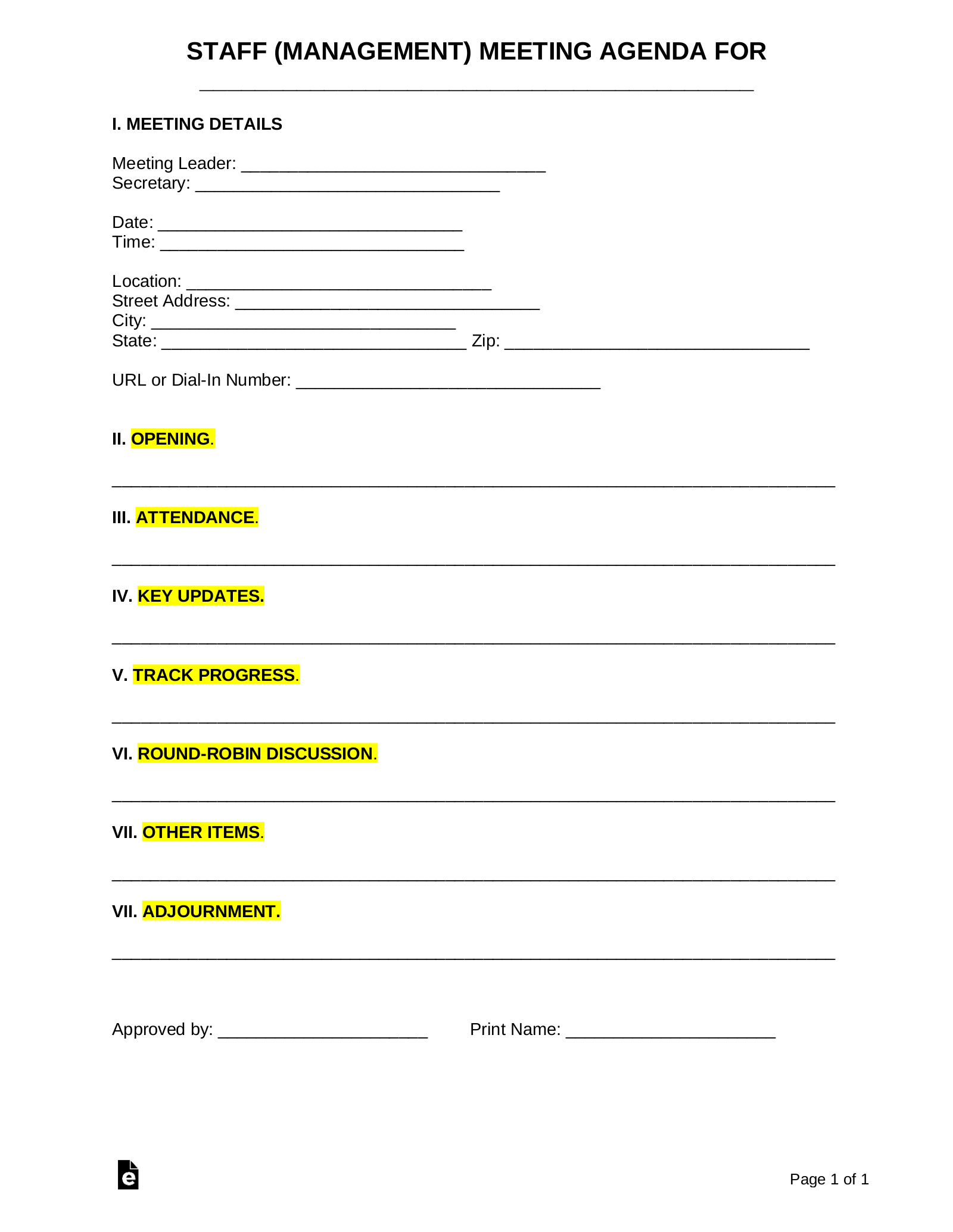 Free Staff Management Meeting Agenda Template PDF Word EForms