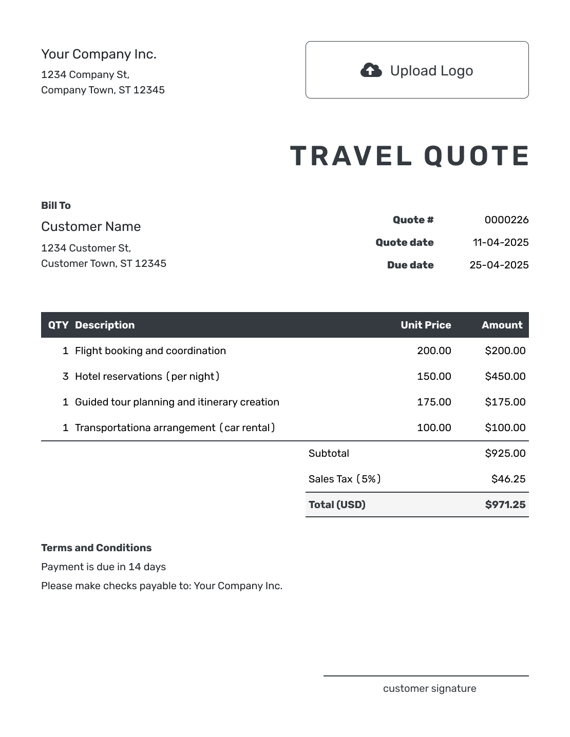 travel agency quote template