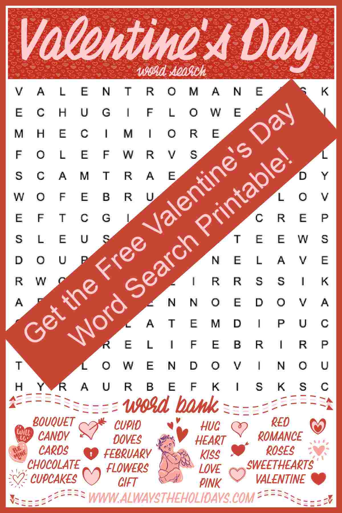 Free Valentine s Day Word Search Printable Answer Key Included