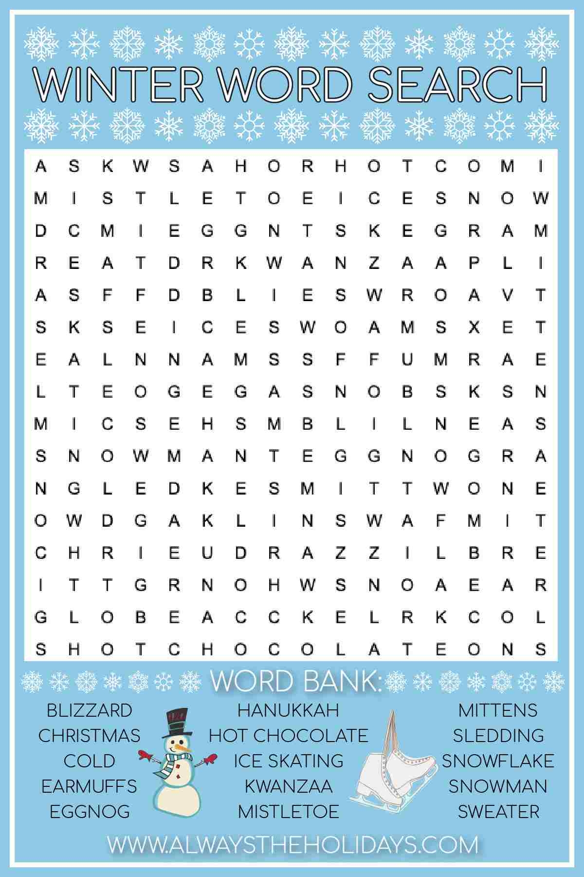 winter holiday word search