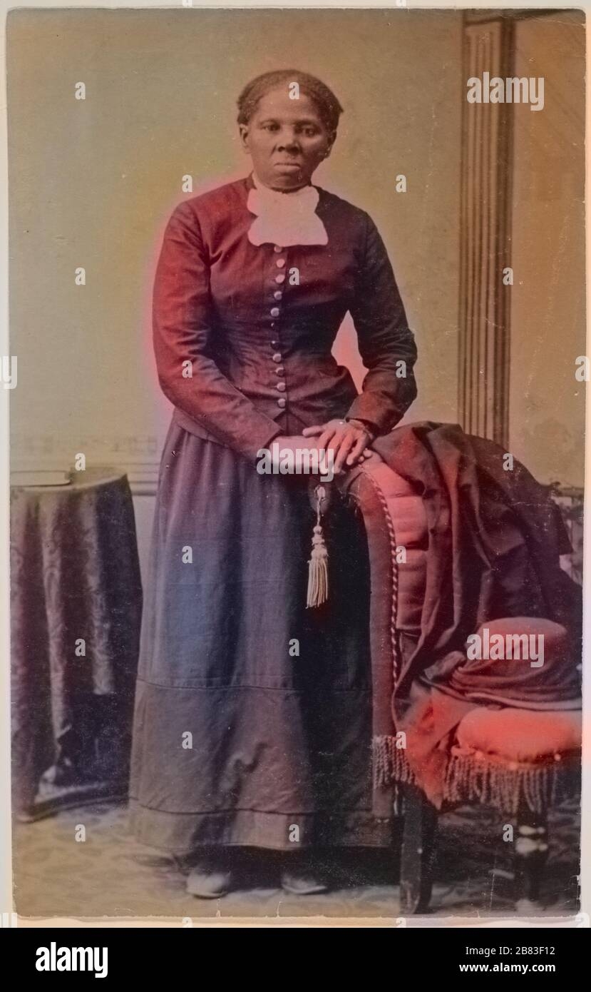 Full Length Portrait Of Activist Harriet Tubman Looking Directly At The Camera With Folded Hands Resting On Back Of An Upholstered Chair 1871 Courtesy Library Of Congress Note Image Has Been Digitally