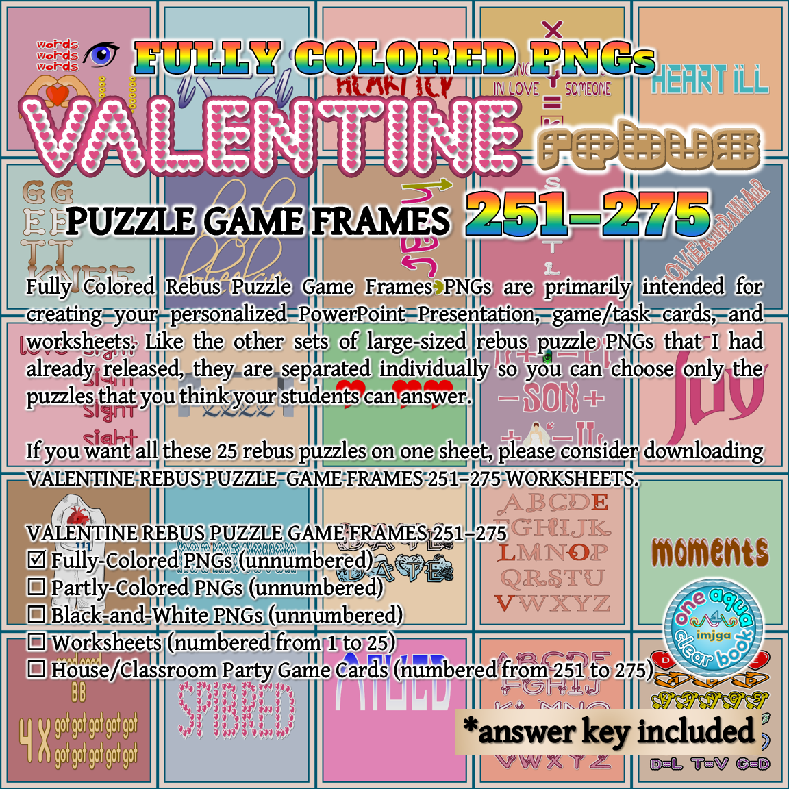 Fully Colored VALENTINE Rebuses 251 275 PNGs Made By Teachers