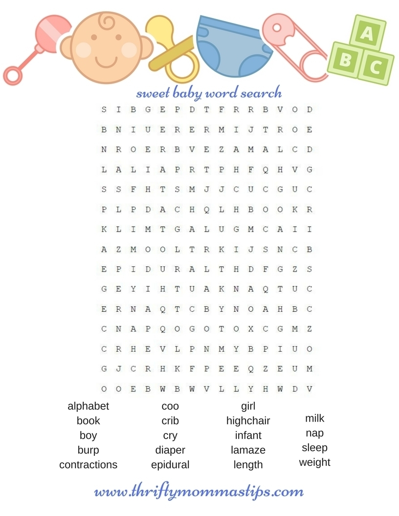 Fun Baby Shower Word Search Game Thrifty Mommas Tips