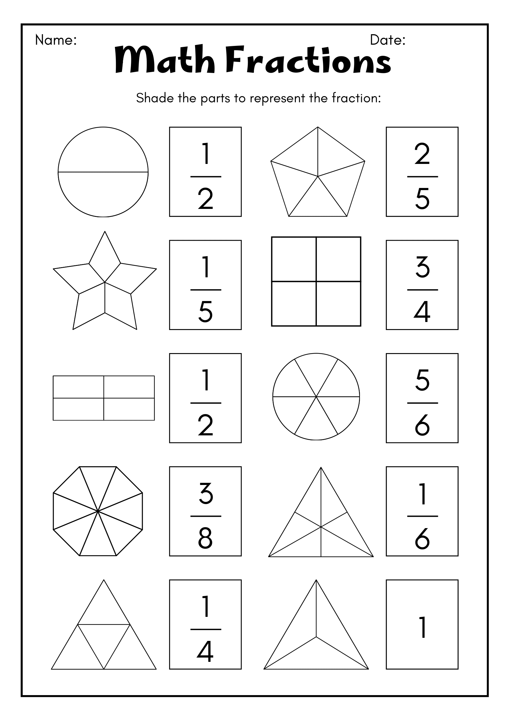 Fractions For Third Graders Worksheet