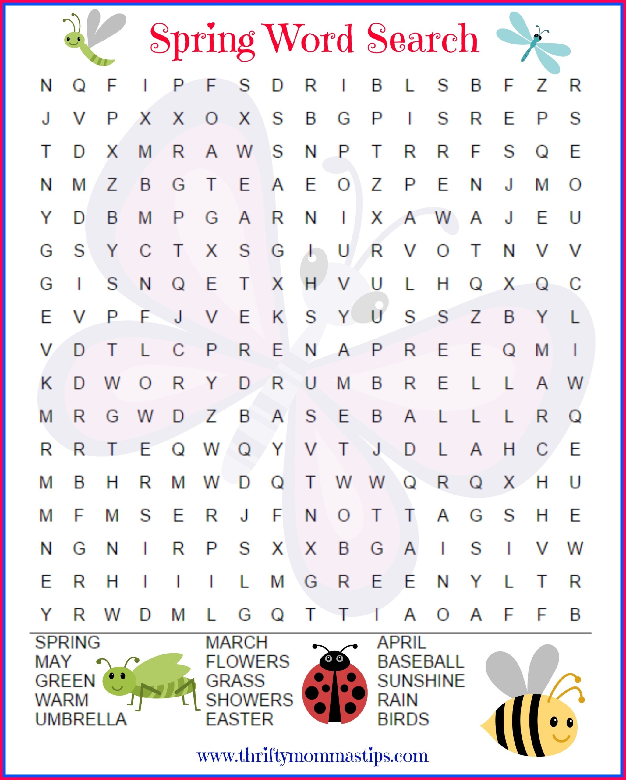 Spring Word Search Free Printable