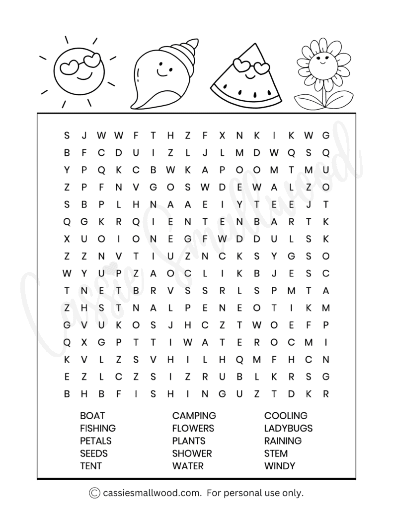 summer word search for kids