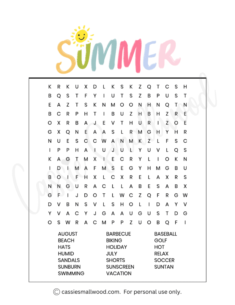 Fun Summer Word Search Printables FREE Cassie Smallwood