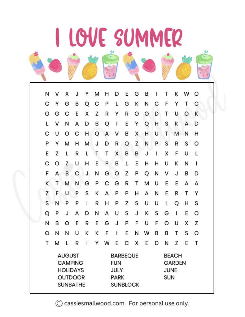 Fun Summer Word Search Printables FREE Cassie Smallwood