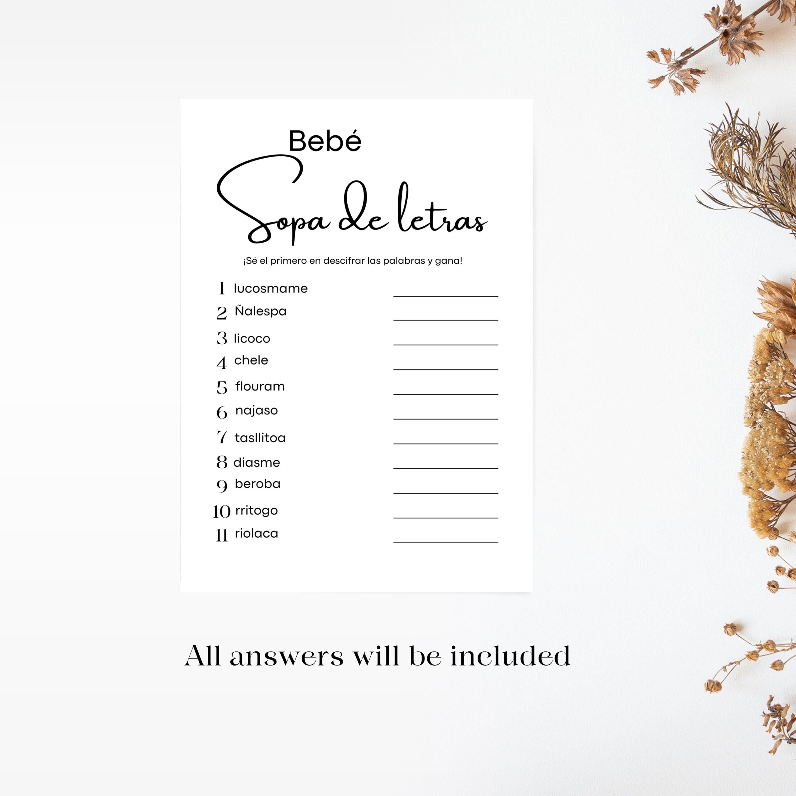 Gender Neutral Spanish BABY WORD SCRAMBLE Baby Shower Game Instant Download Spanish Baby Shower Activity Printable Etsy New Zealand