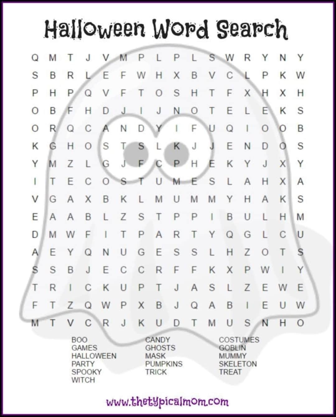 Ghost Halloween Word Search Printable Etsy Hong Kong