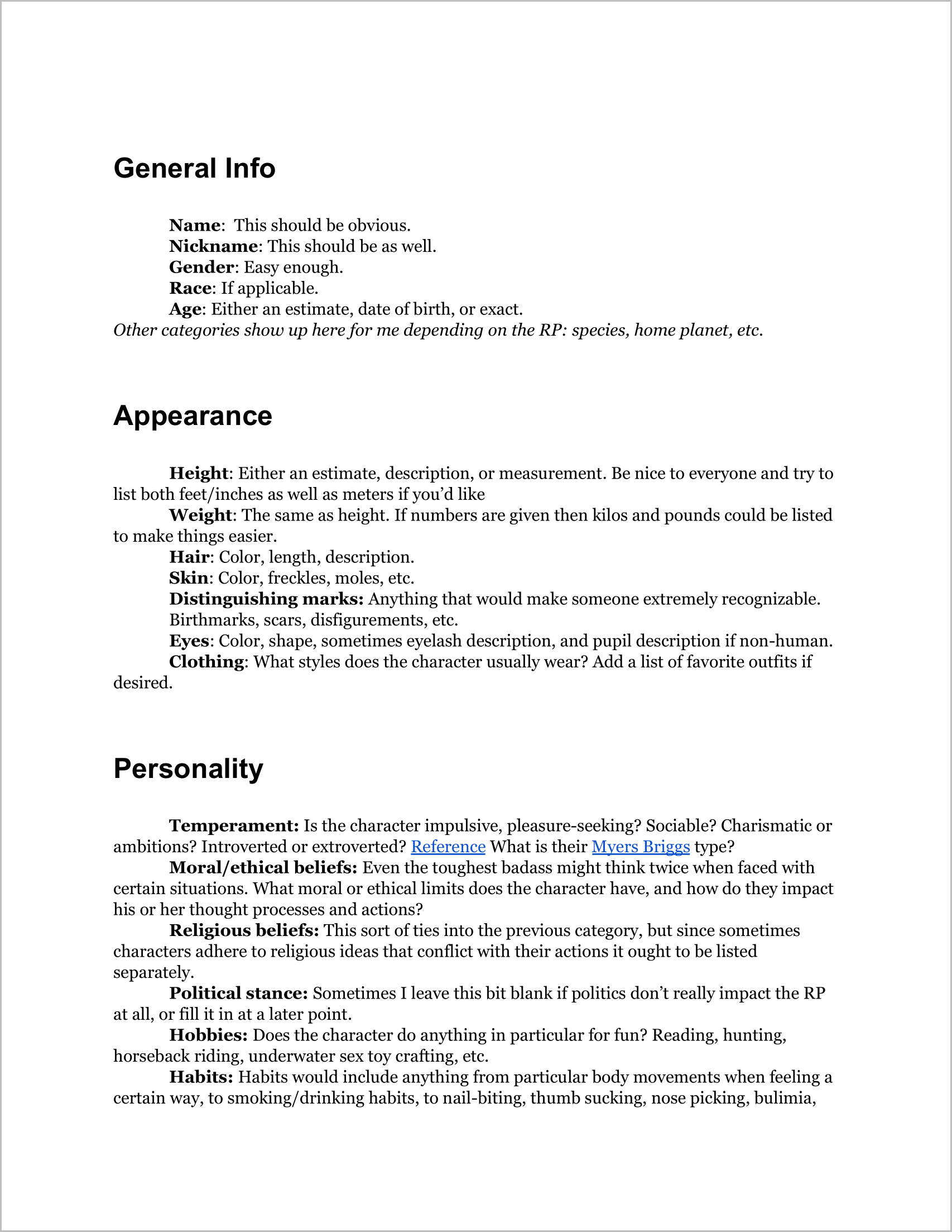 google docs character template google docs character template