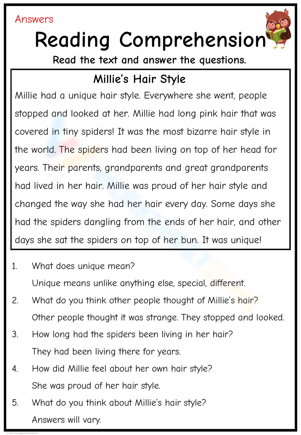 Short Story With Comprehension Questions