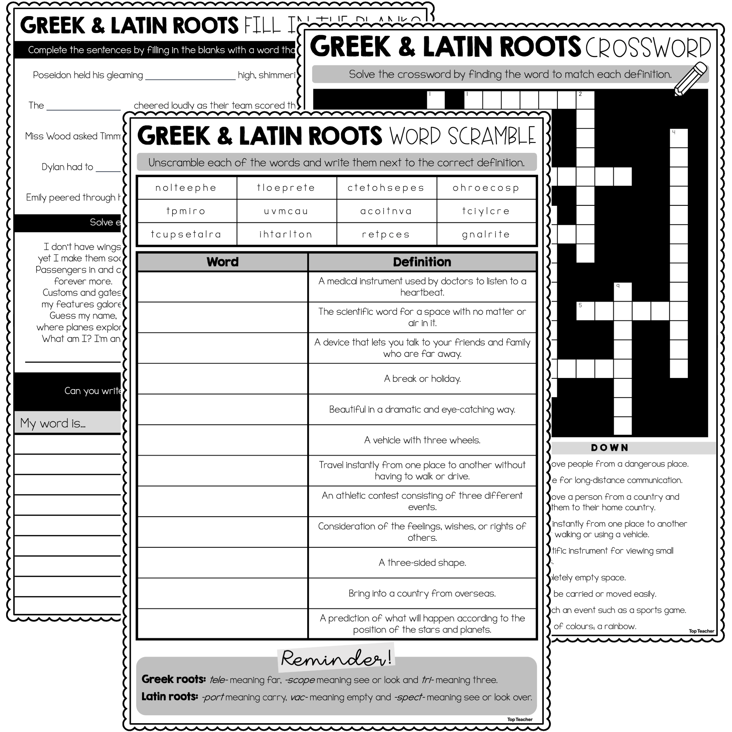 greek latin roots worksheet