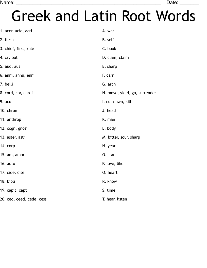 Greek And Latin Root Words Worksheet WordMint Greek And Latin Root Words Worksheet WordMint