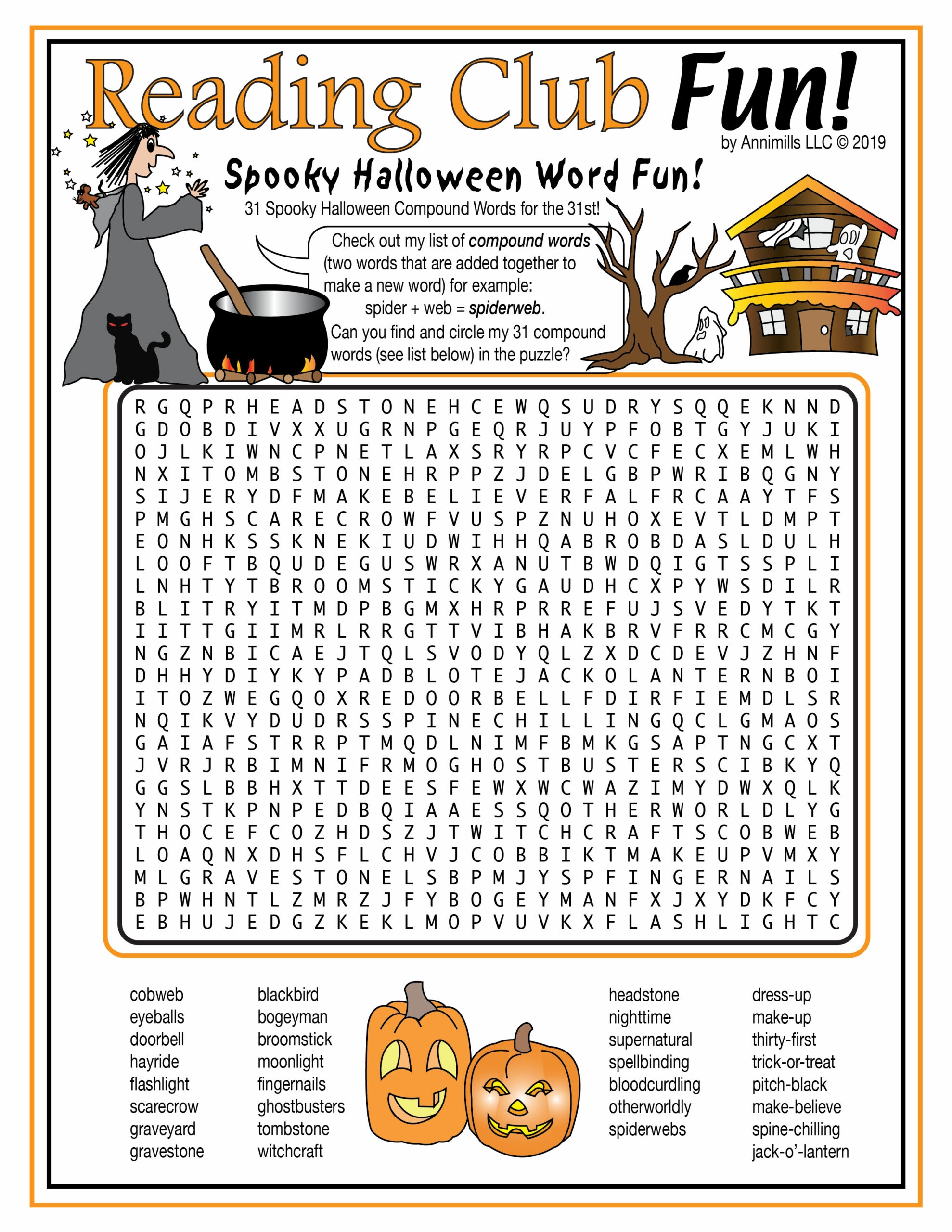 Halloween Compound Words Printable Word Search Puzzle Made By Teachers