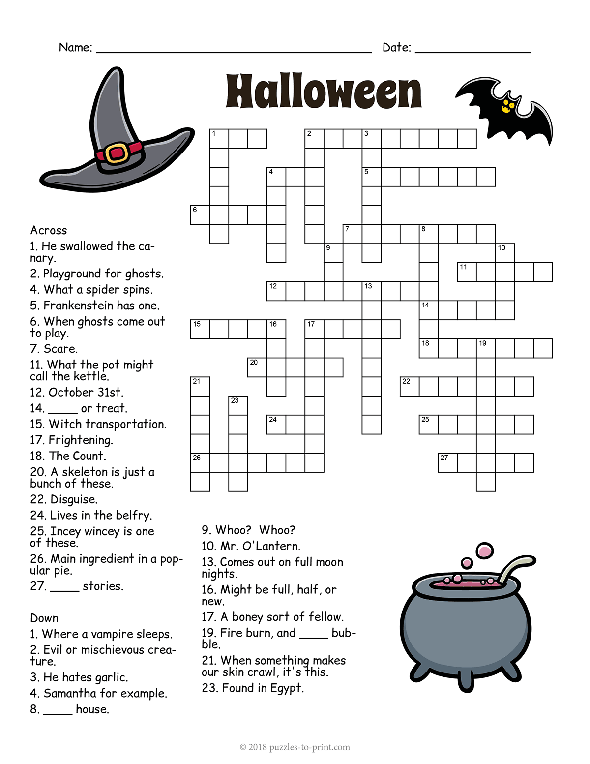 Halloween Crossword Puzzle Answers