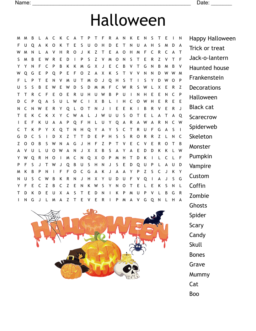 word search printable halloween